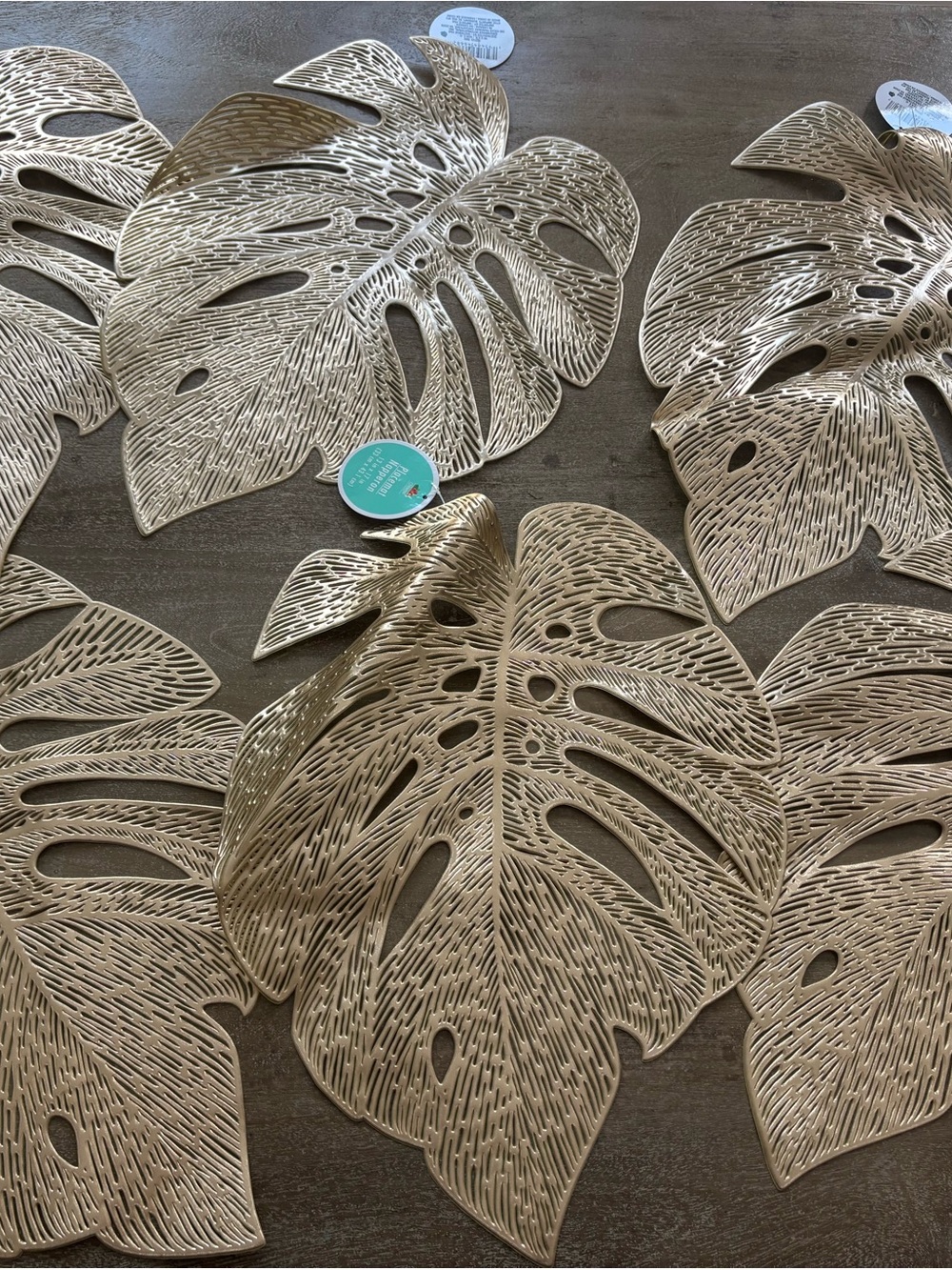 Gold Monstera Leaf Plastic Placemats - 6 qty